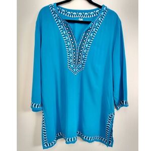 RELAXED Lightweight Resort Wear Embroidered V-Neck Tunic Top Princess Cruises XL